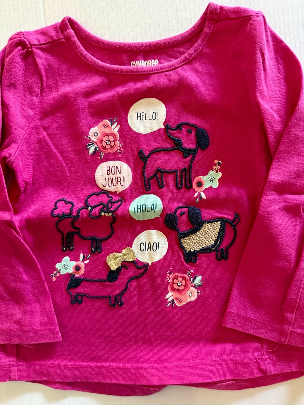 Gymboree Hot Pink Long-Sleeve Dog Graphic Tee